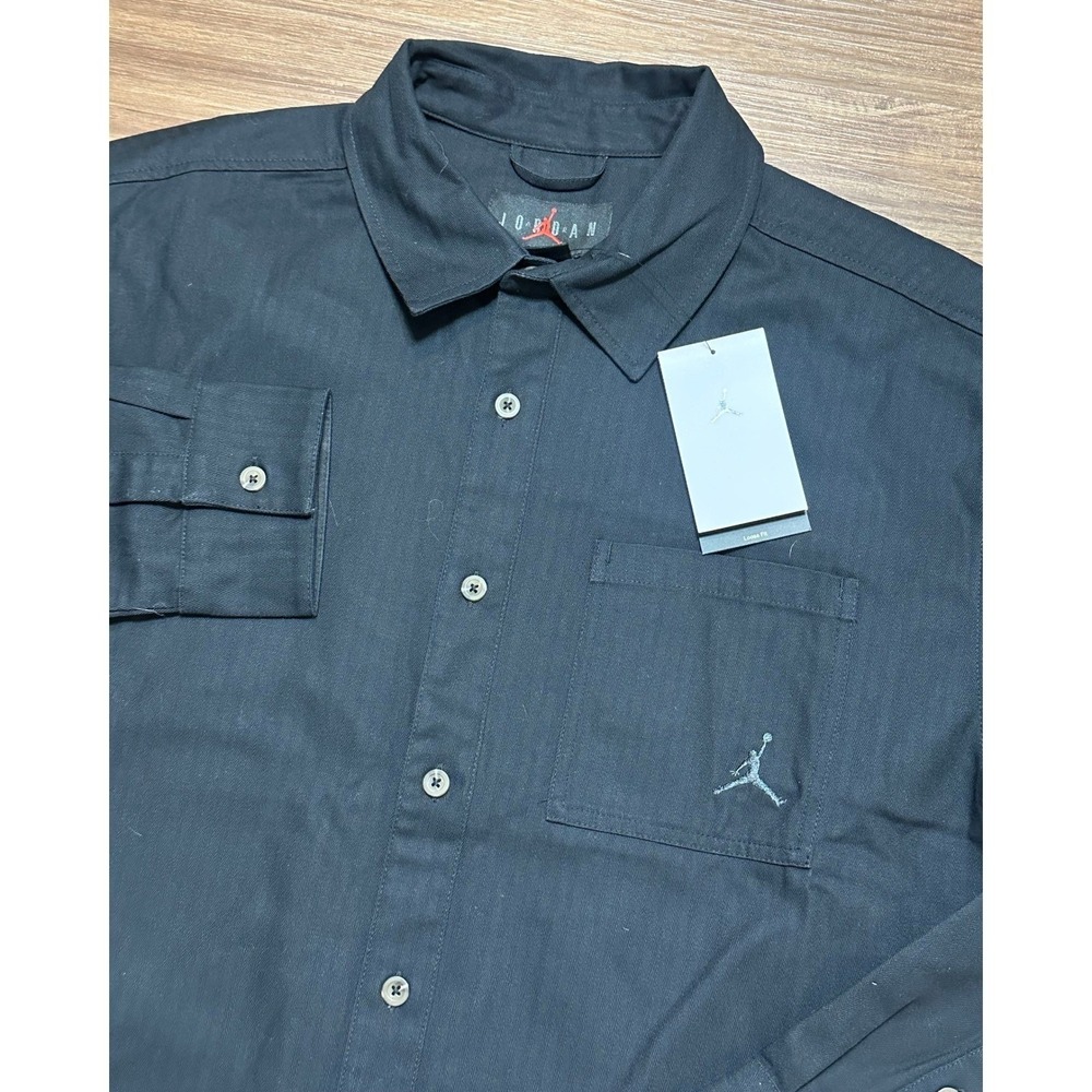Air Jordan Men's Essential Long Sleeve Button Down Shirt Black Sz L (FV7446-010)